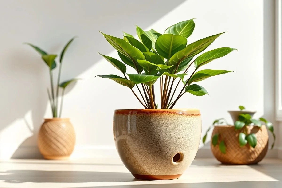 Vaso cerâmico com drenagem para Zamioculca.