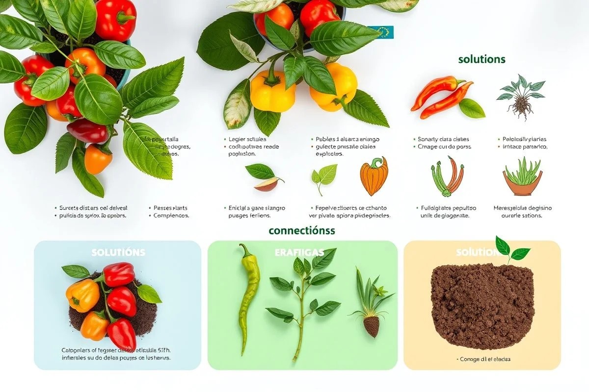Tabela com problemas e soluções para pimenteiras. Infográfico.
