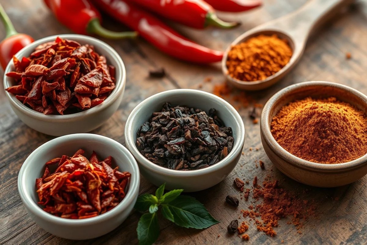 Tipos de pimenta calabresa: tradicional, defumada e em pó.