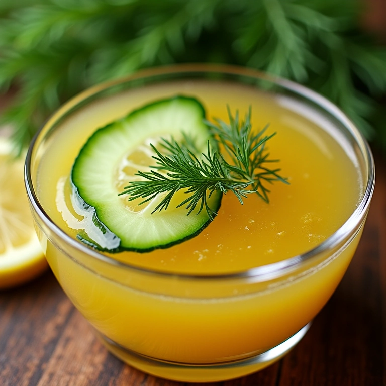 Tigela de sopa fria de rabanete com pepino e limão.