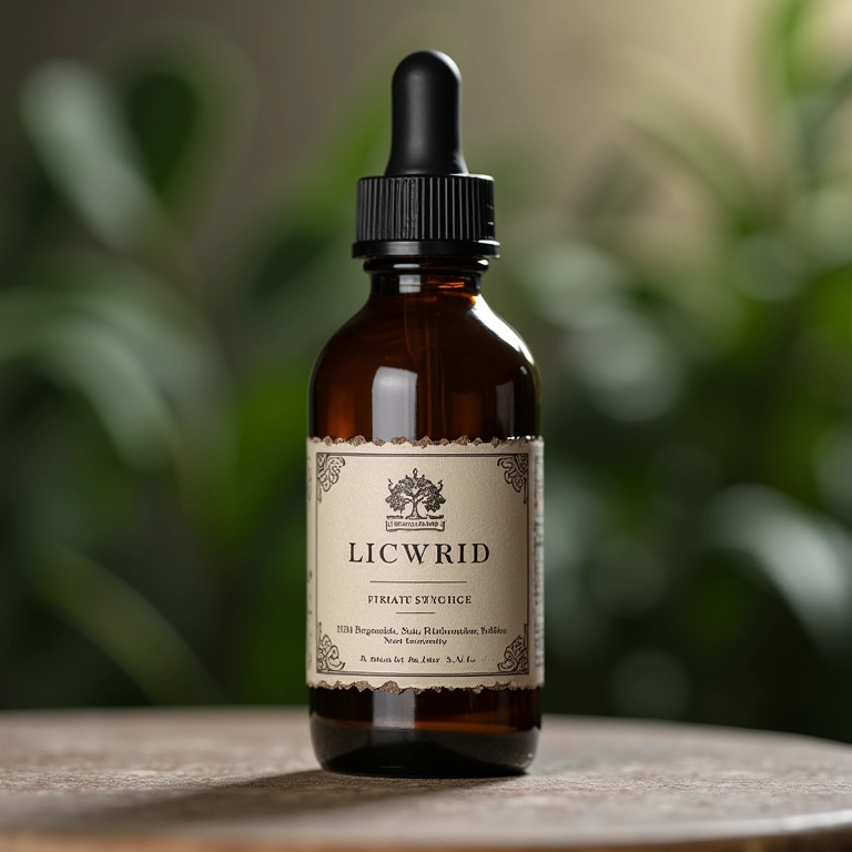 Tintura de alcaçuz em frasco elegante com rótulo.