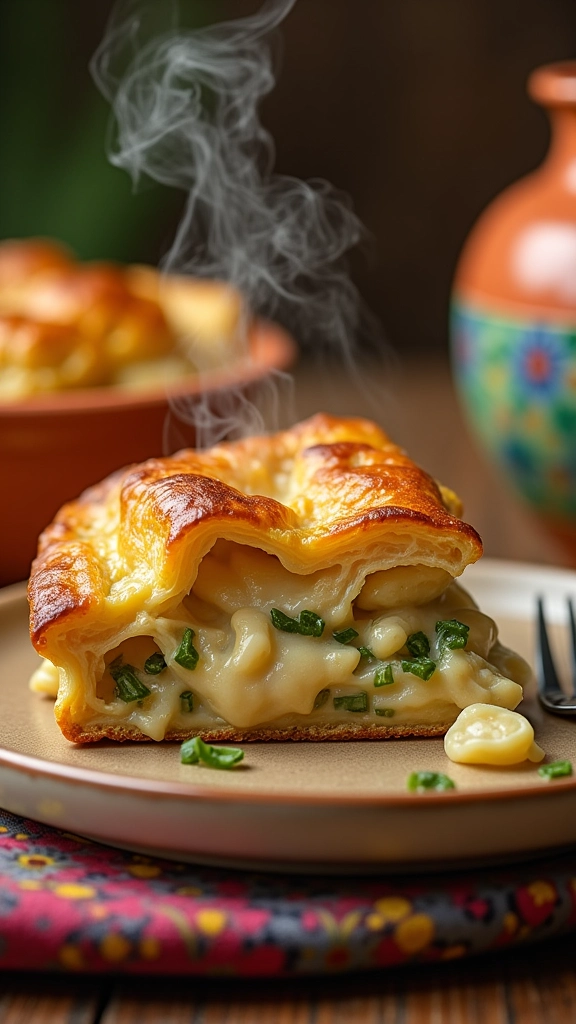 Torta de frango com alho poró.