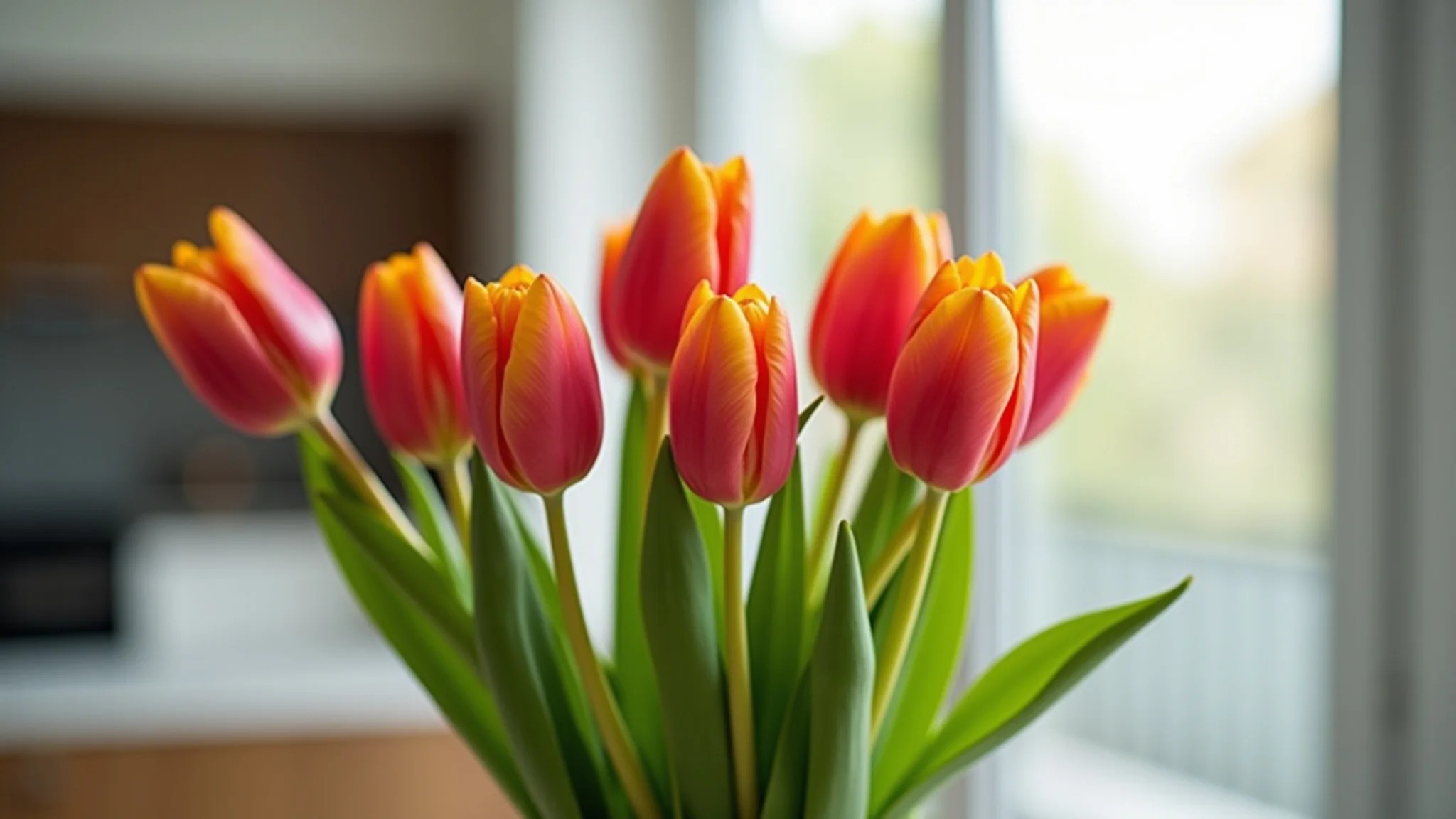 Tulipas amarelas em vaso, irradiando alegria e prosperidade.