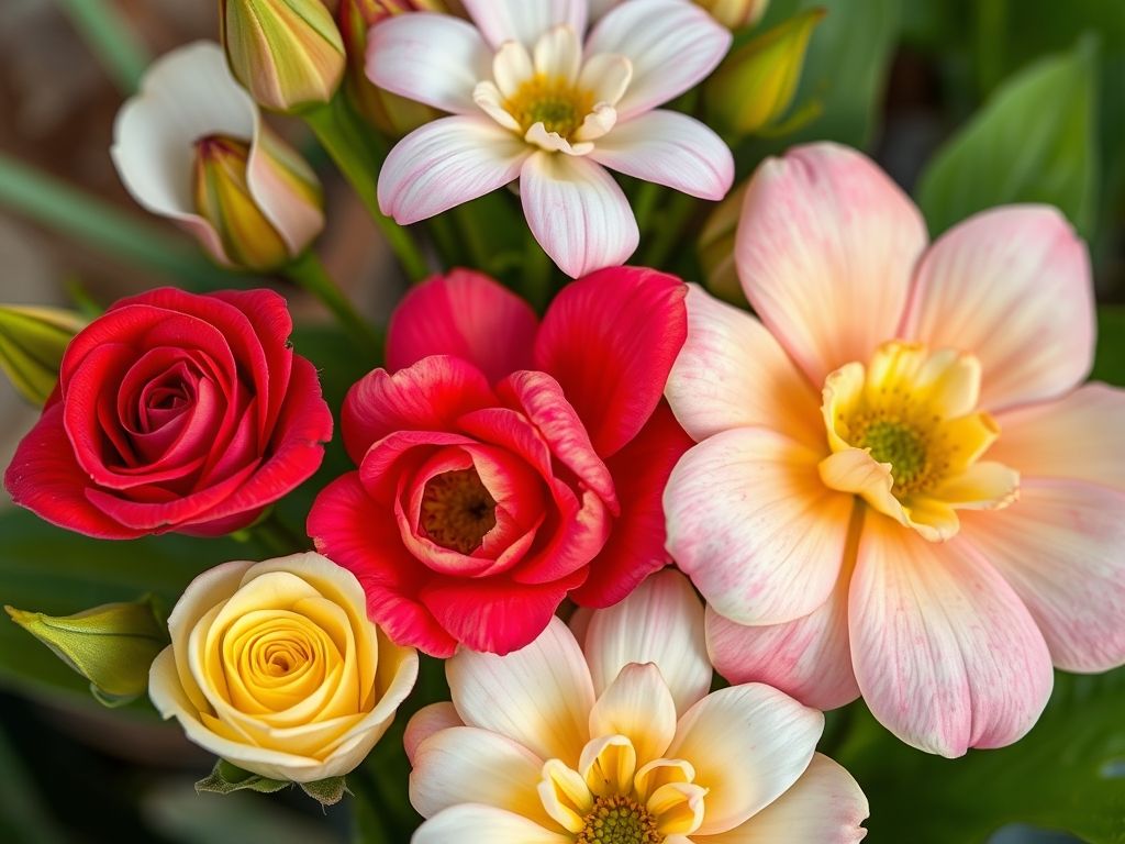 Significado das flores para o Dia das Mães: rosas (amor), lírios (pureza), gérberas (alegria) e orquídeas (elegância).