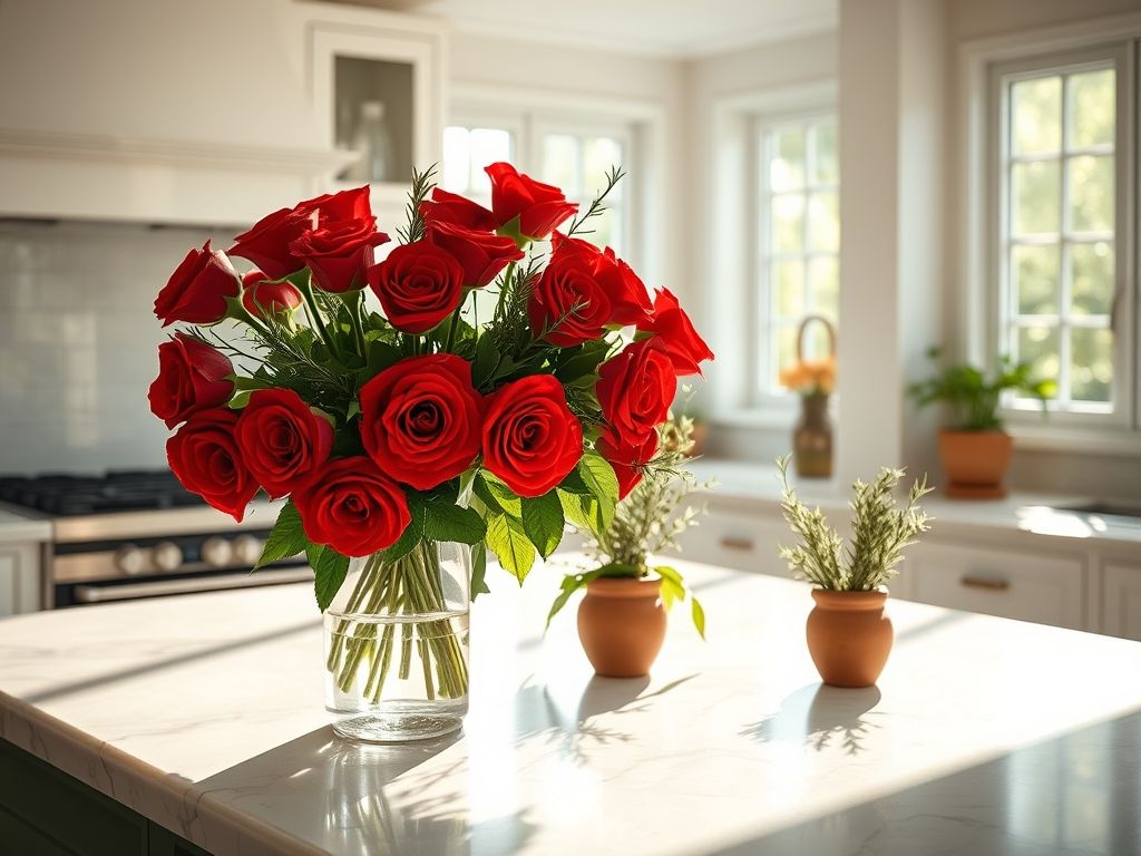 Rosas vermelhas e alecrim na cozinha: aroma, frescor e beleza para sua casa - Decoração e culinária