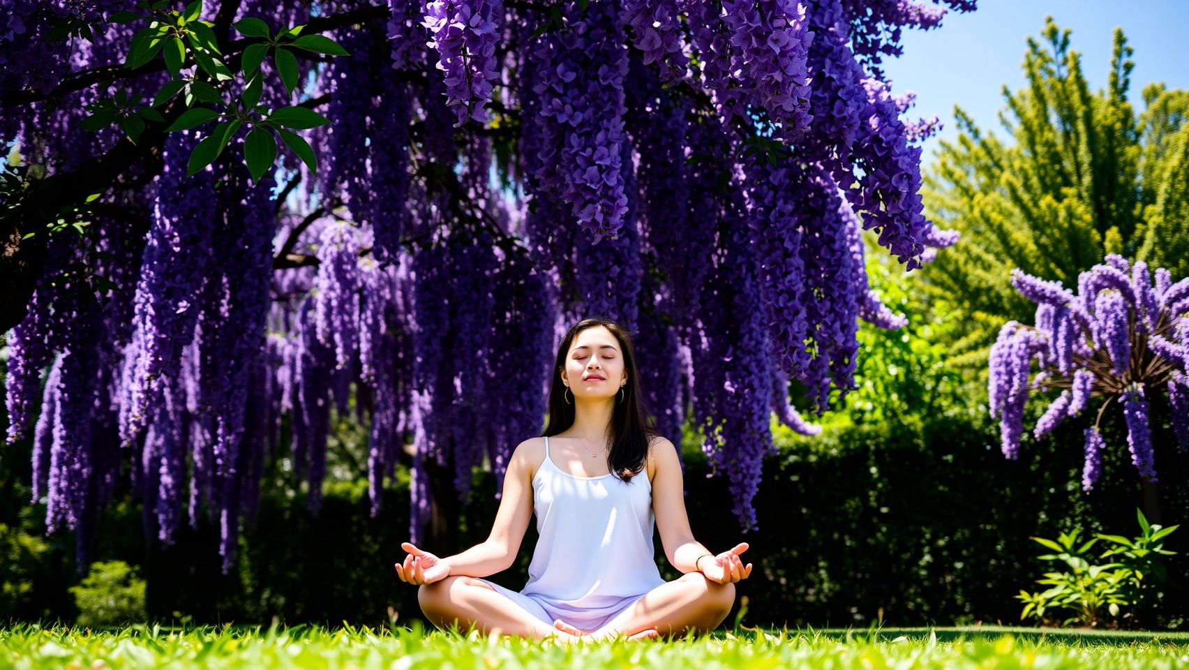 Meditação Sob Jacarandá: Paz Interior, Renovação e Crescimento Pessoal