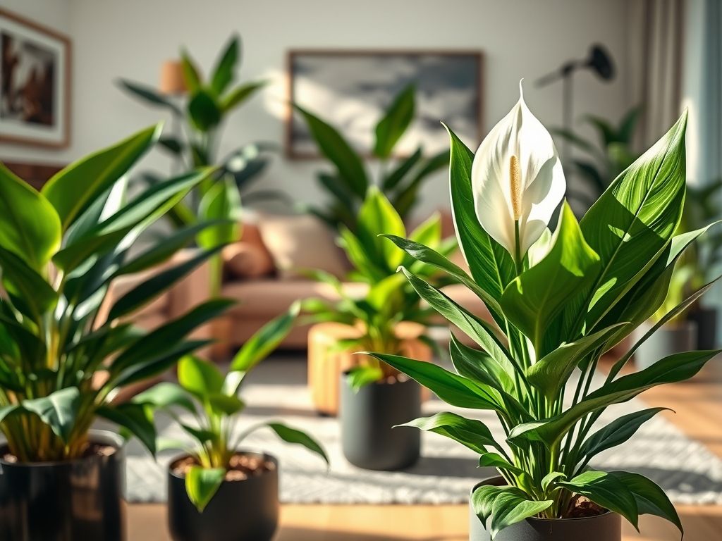 Lírio da Paz em sala de estar: Decoração com plantas para um ambiente tranquilo e natural. Dica de jardinagem para iniciantes.