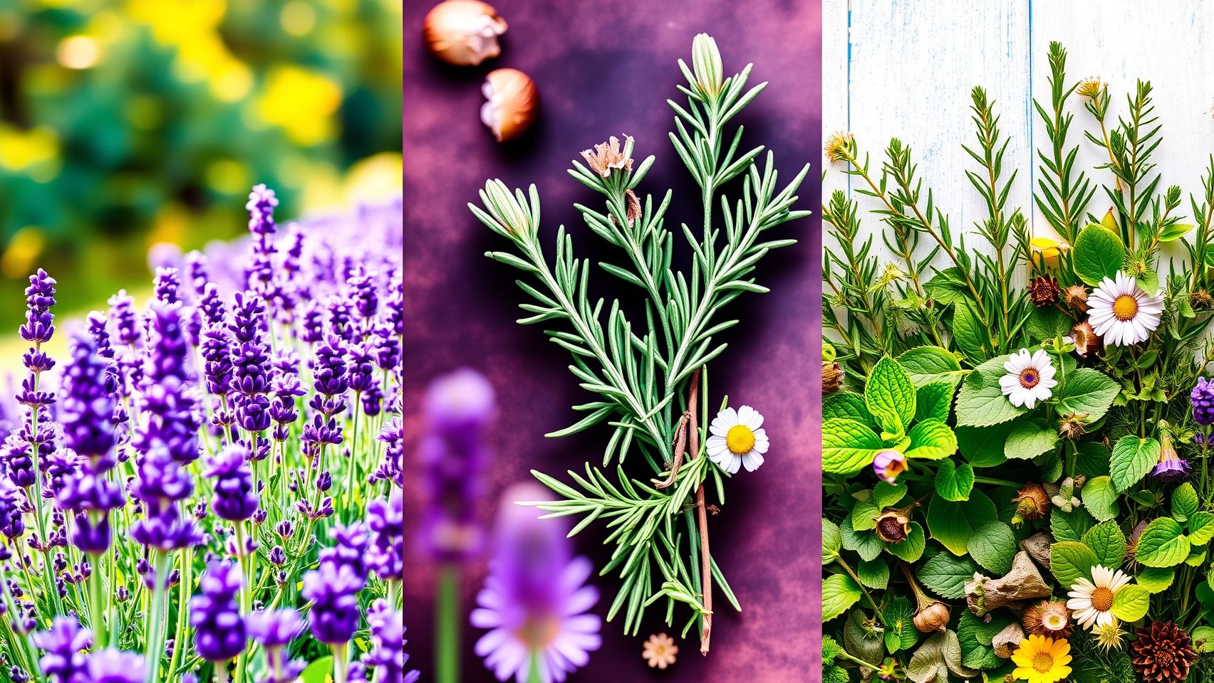 Benefícios das ervas lavanda, alecrim e eucalipto para sais de banho