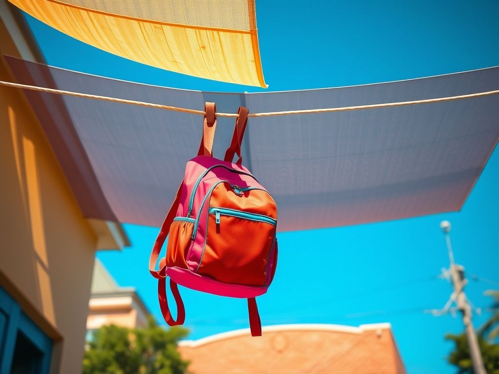 Secando mochila escolar à sombra e em local ventilado. Dica para evitar danos na volta às aulas.