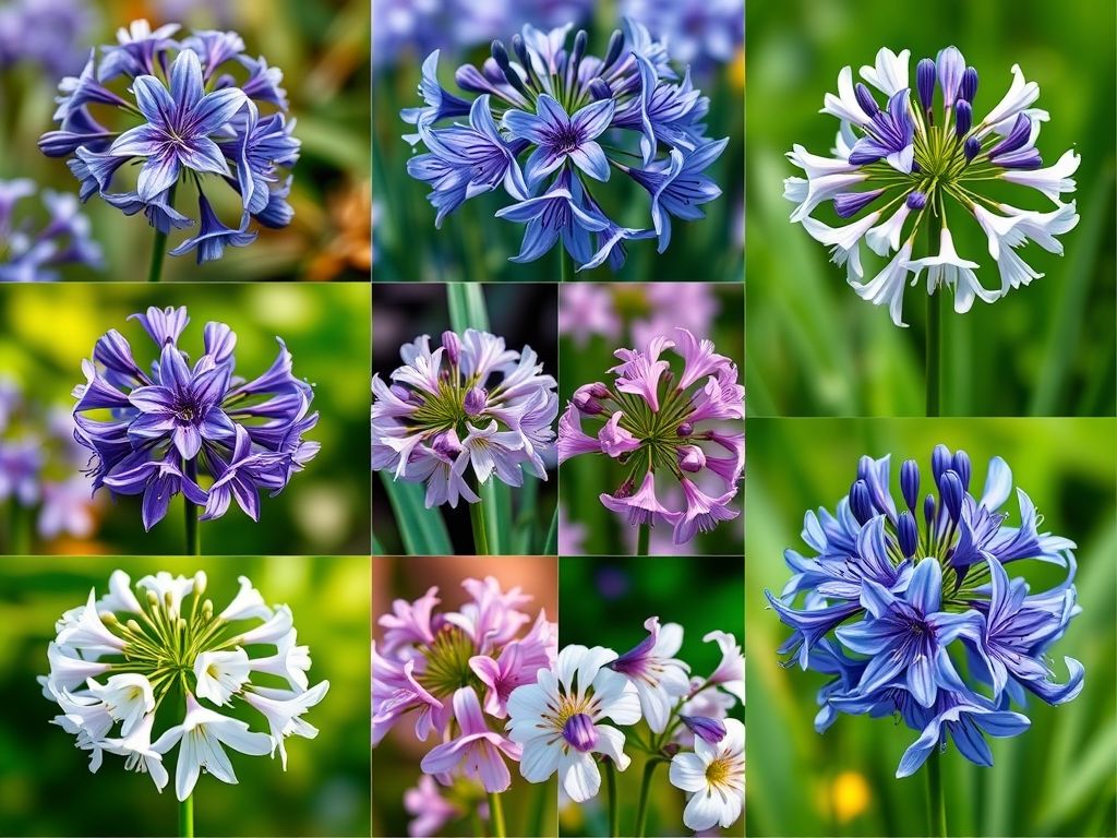 Variedades de agapantos: Agapanthus africanus, Agapanthus praecox, Agapanthus campanulatus e Agapanthus