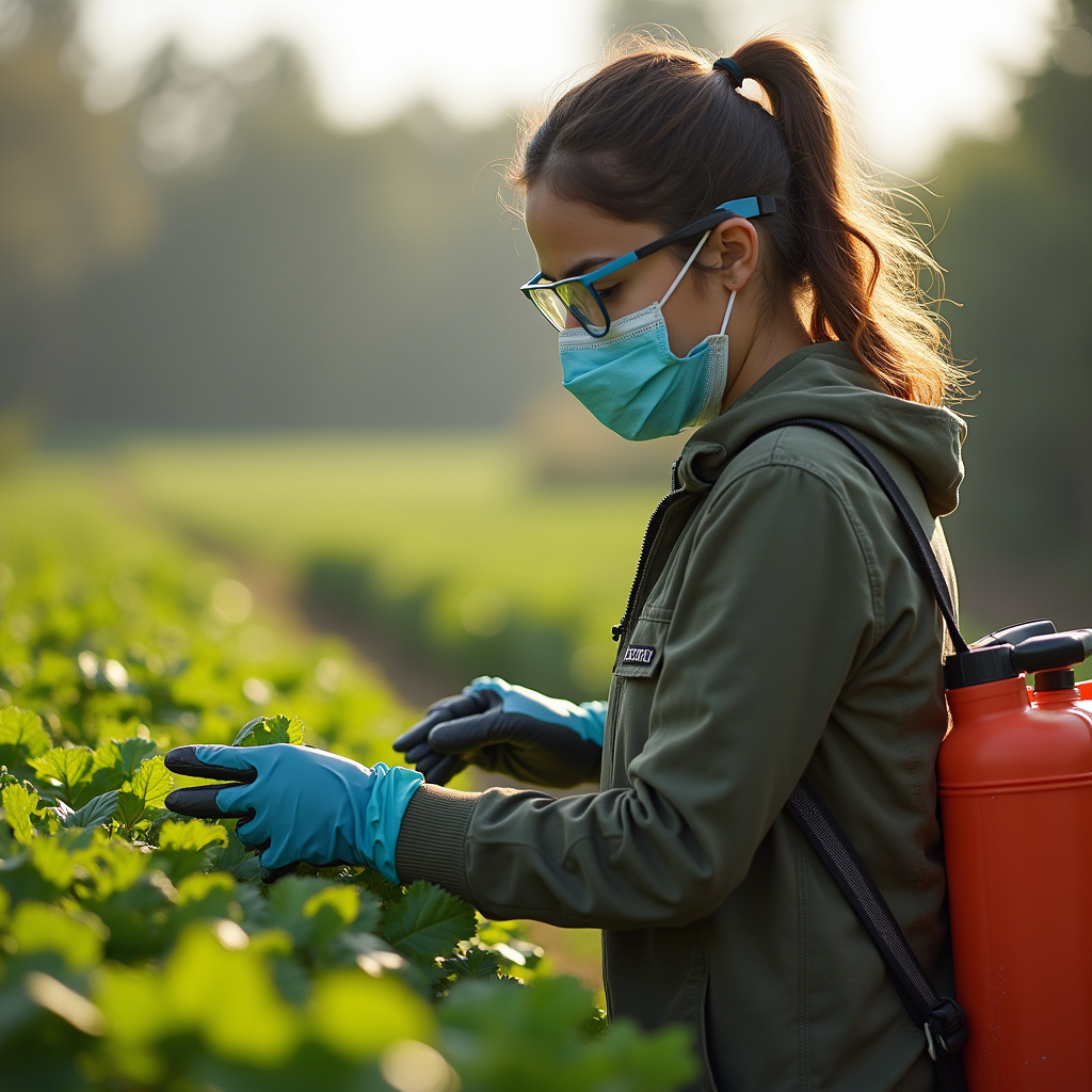 Using Roundup with safety equipment, gloves, mask, glasses, professional photography, 8K quality, Equipamentos de proteção individual (EPIs) ao usar Roundup.