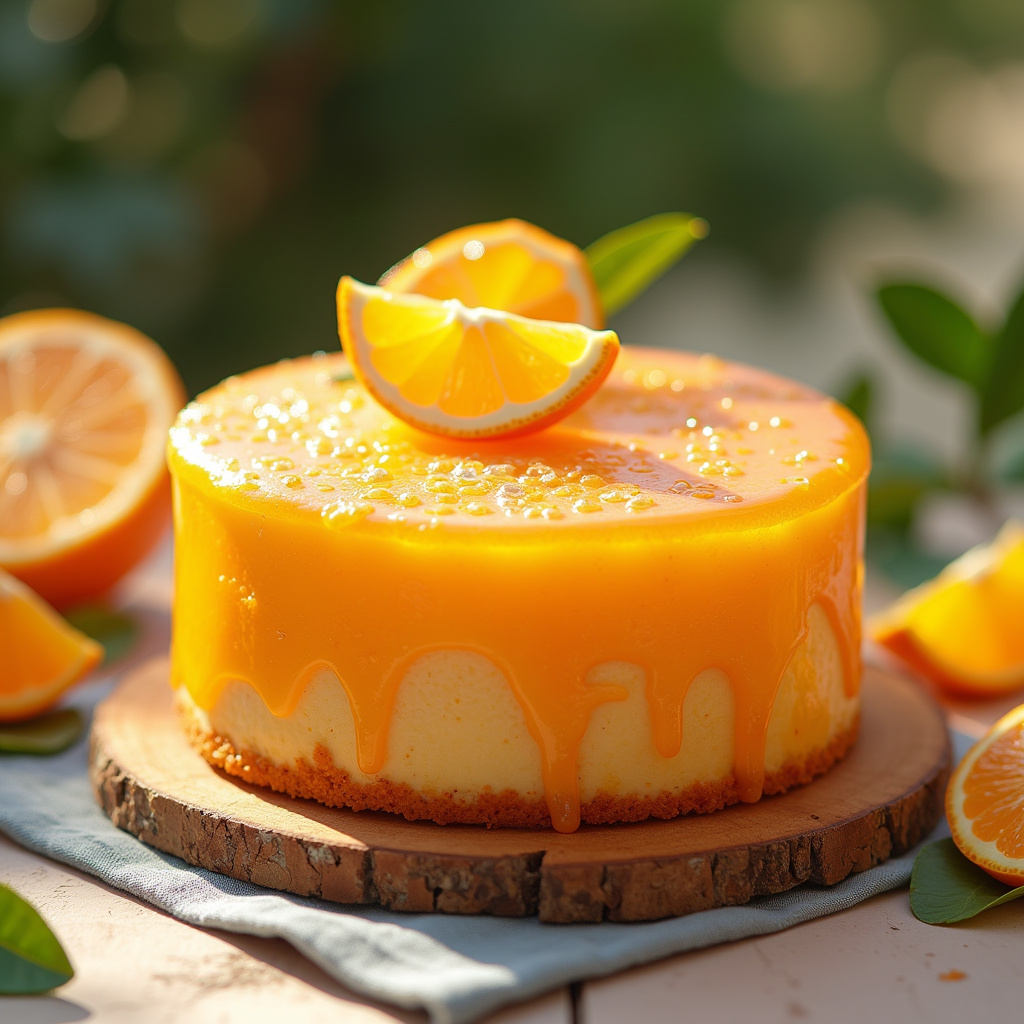 8K quality, sharp focus, hyper-realistic photography of orange cake with citrus glaze, natural Bolo de laranja com calda cítrica.