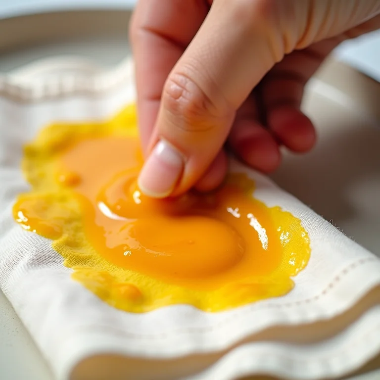 Ação imediata: limpando uma mancha de curry fresca com um pano.