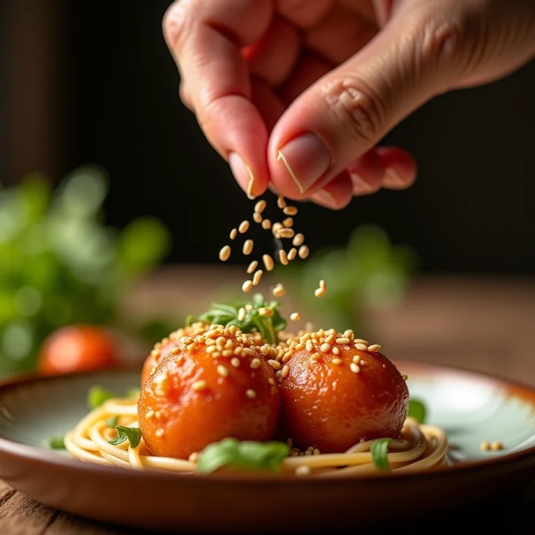 Adicionando gergelim a um prato.