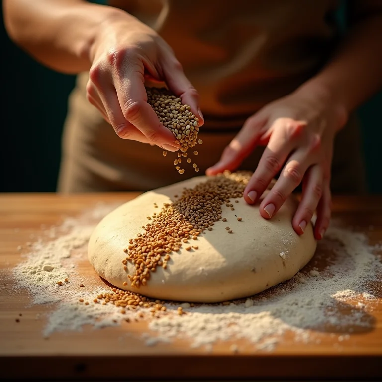 Adicionando sementes extras à massa de pão de centeio