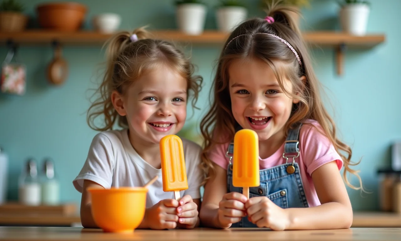 Adultos se divertindo ao fazer picolés de chá de pêssego juntos.