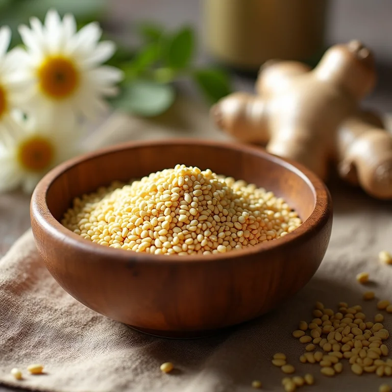 Alcaravia, gengibre e camomila em composição still life