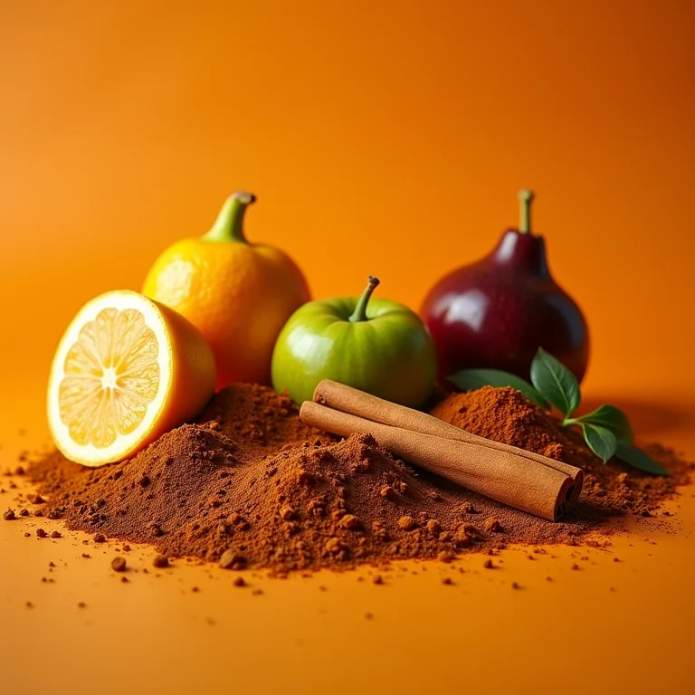 Alimentos anti-inflamatórios com canela no centro.