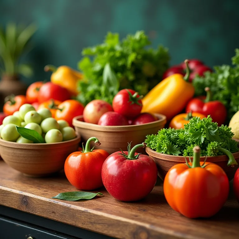 Alimentos orgânicos e da época dispostos em recipientes reutilizáveis