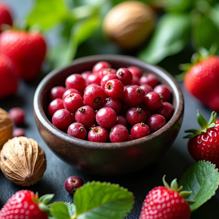 Alimentos ricos em antioxidantes com pimenta rosa.