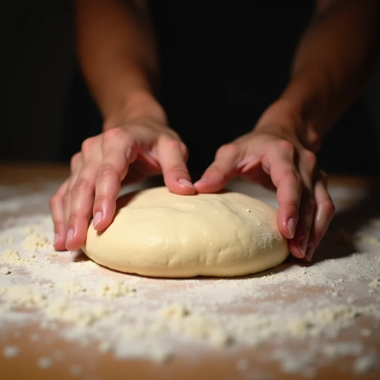 Amassando a massa de pizza com aveia em uma bancada enfarinhada