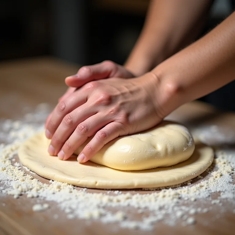 Amassando a massa de pizza de aveia.