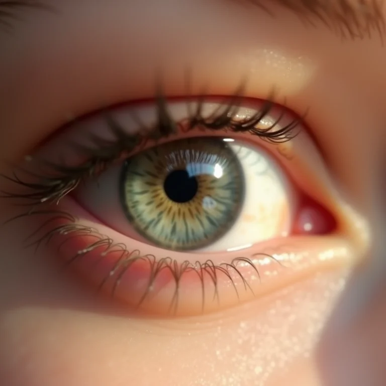 Aplicação de lágrimas artificiais em um olho seco.