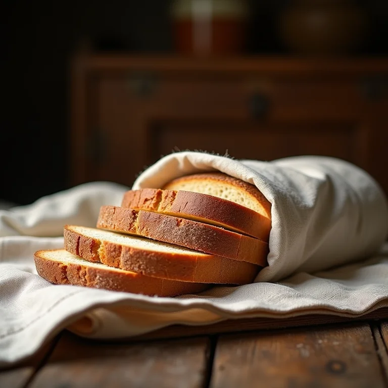 Armazenando pão de centeio em tecido de linho