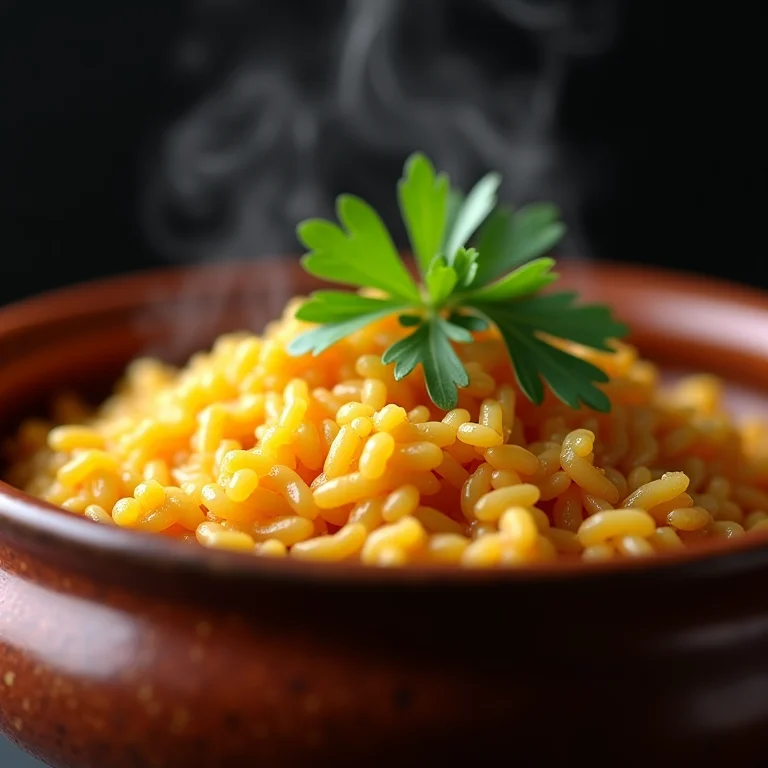 Arroz com açafrão em tigela rústica