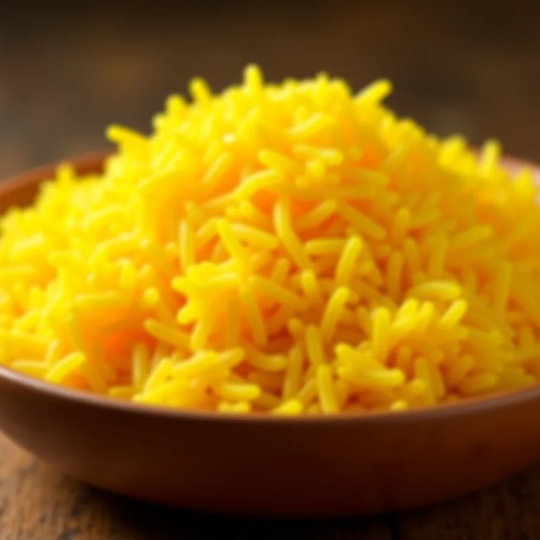 Arroz de açafrão soltinho, um acompanhamento perfeito para diversas refeições.