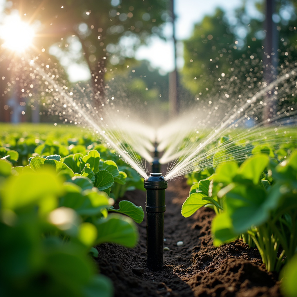 Automated irrigation system in a solar-powered garden, increased productivity, professional Aumento da produtividade com energia solar e automação na horta.