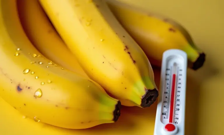 Banana madura ao lado de termômetro, representando a relação entre banana e dengue.