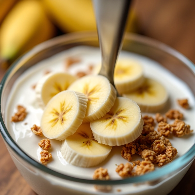 Banana nanica com iogurte e granola.