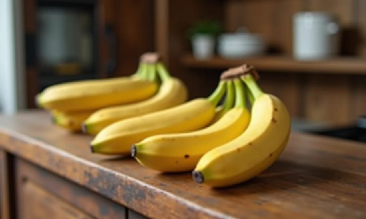 Bananas separadas em balcão de madeira para melhor conservação.
