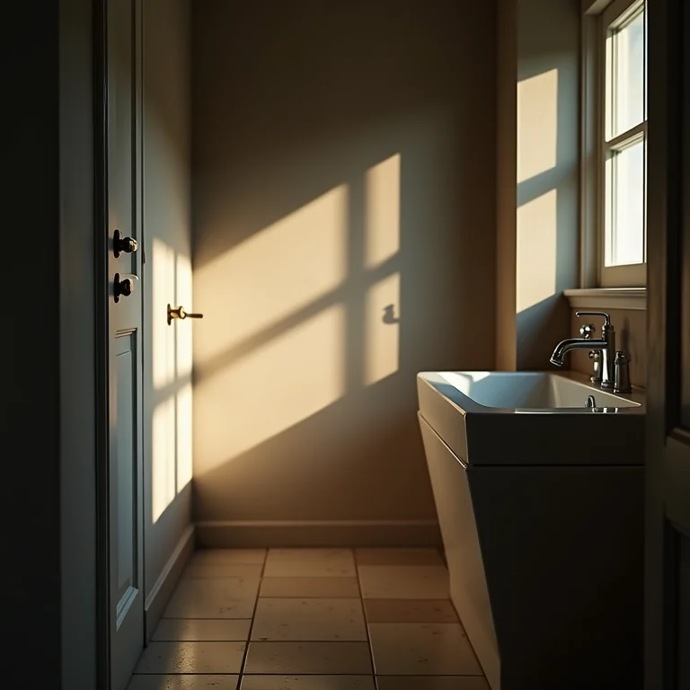 Banheiro pequeno com iluminação deficiente