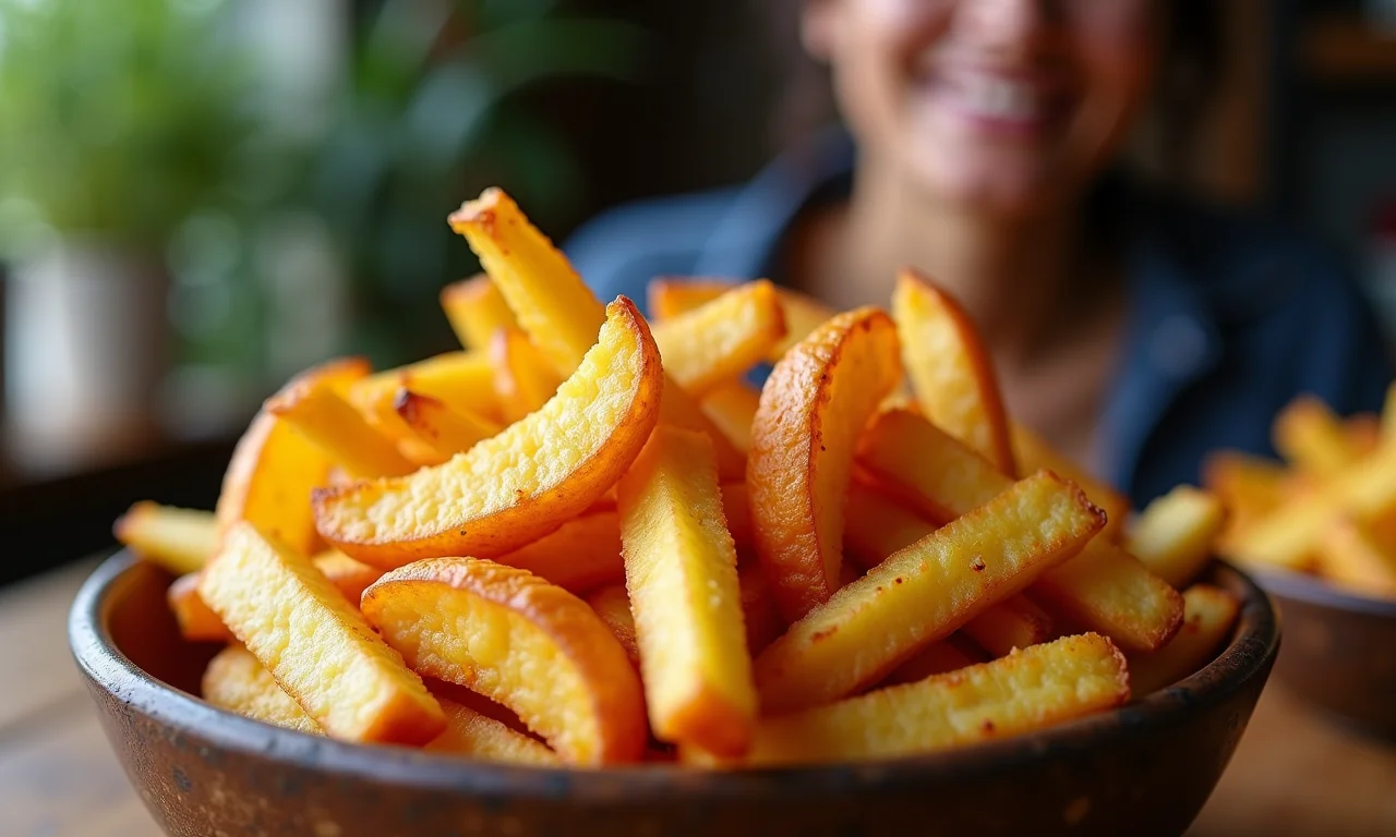 Batata Uai frita crocante em tigela rústica.