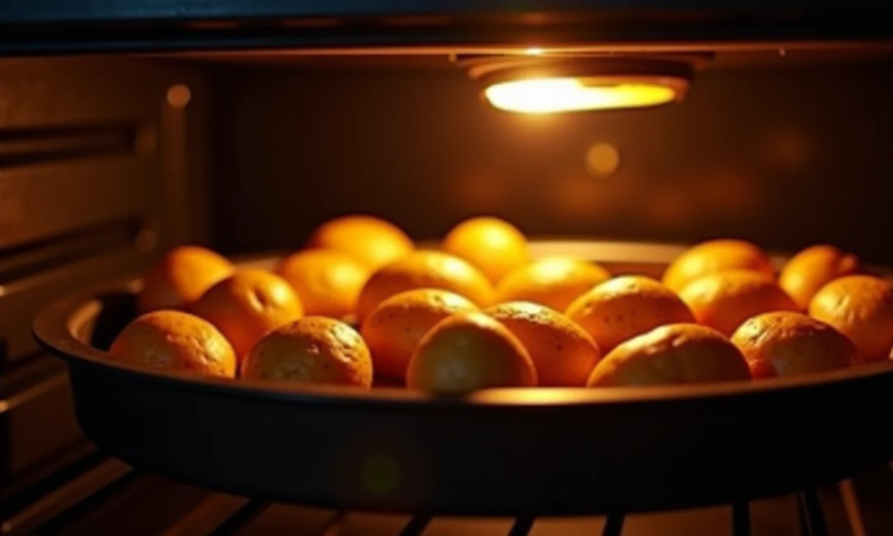 Batatas assando no forno em temperatura controlada.