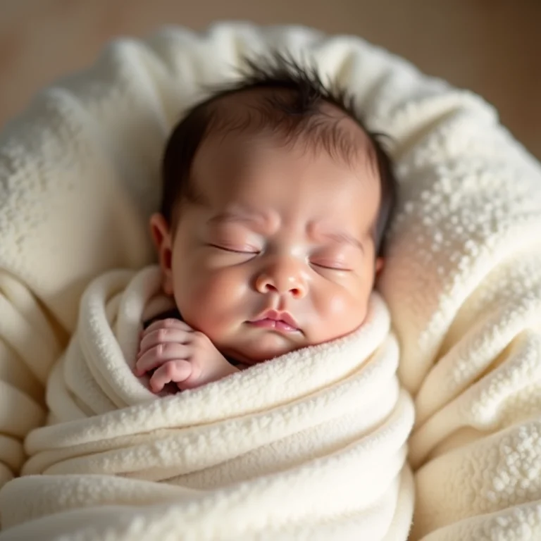 Bebê dormindo profundamente envolto em manta macia
