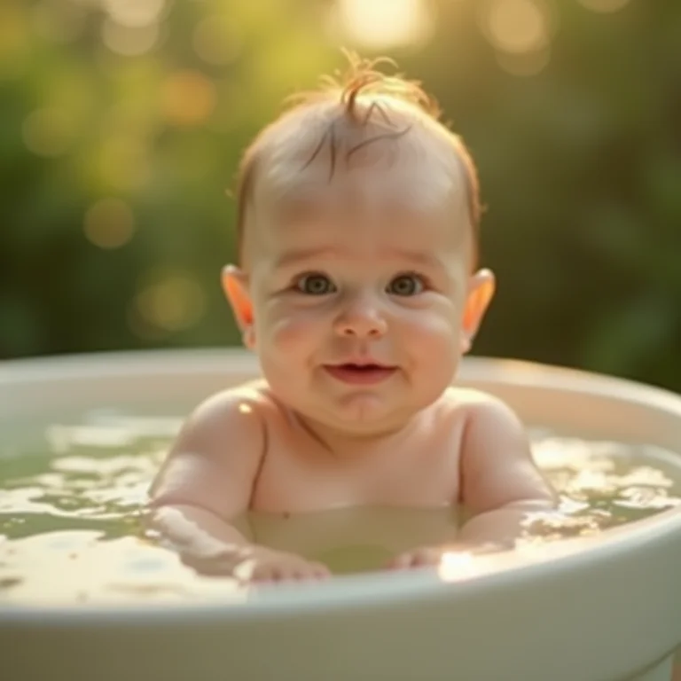 Bebê relaxando em banho de erva-doce