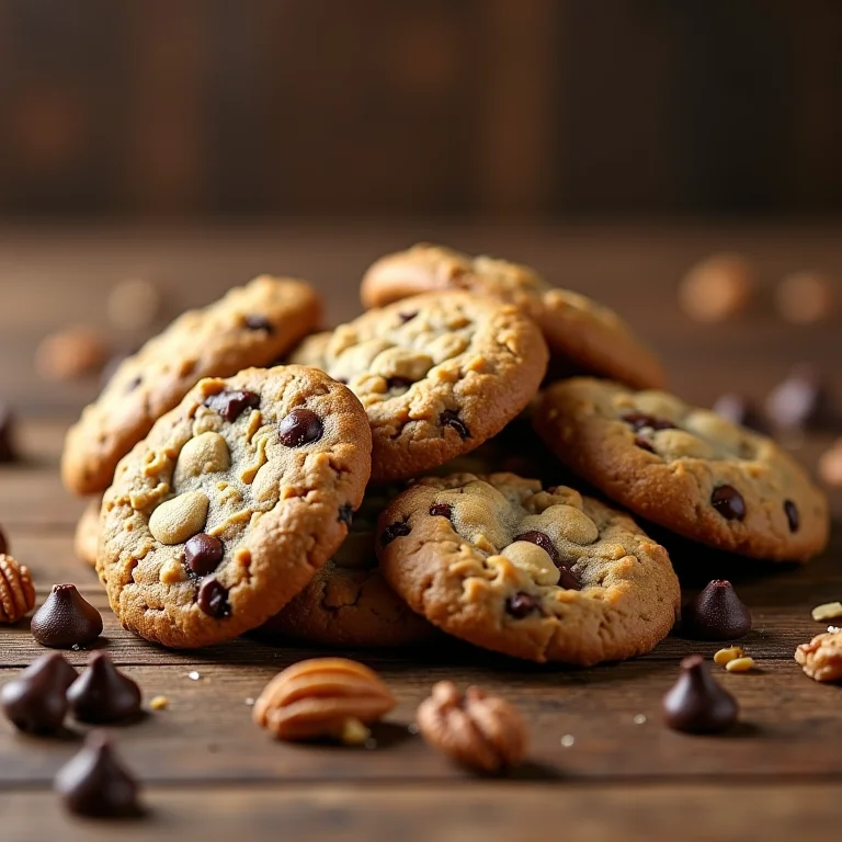Biscoitos de aveia com gotas de chocolate e nozes.