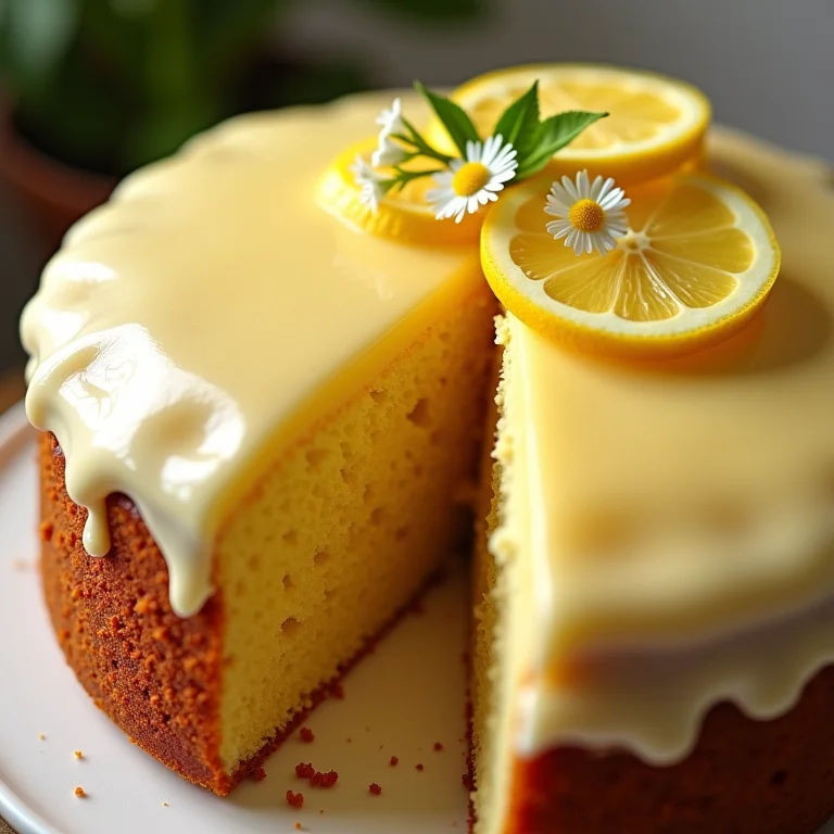 Bolo de camomila com cobertura de limão.