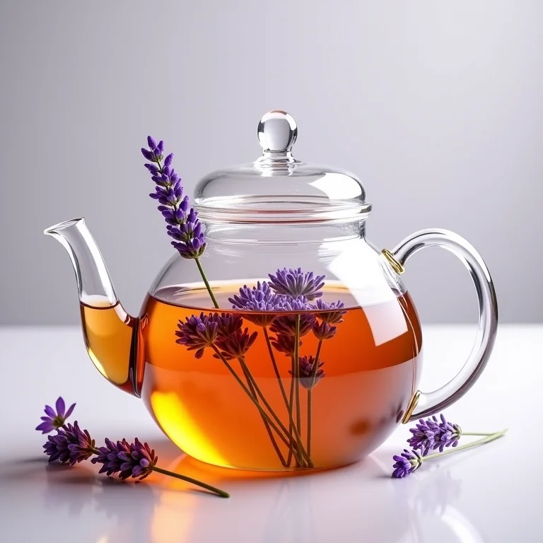 Bule de vidro com chá de lavanda clássico