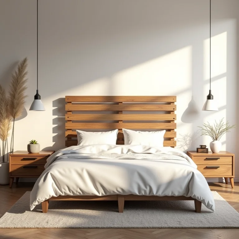 Cabeceira de cama aconchegante feita com pallets