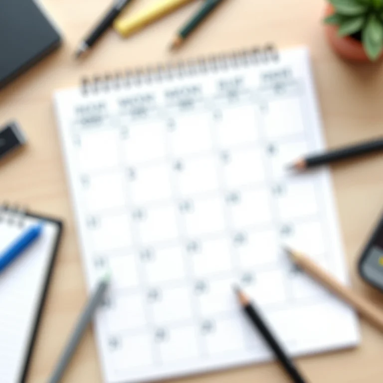 Calendário organizado com datas de mudança marcadas