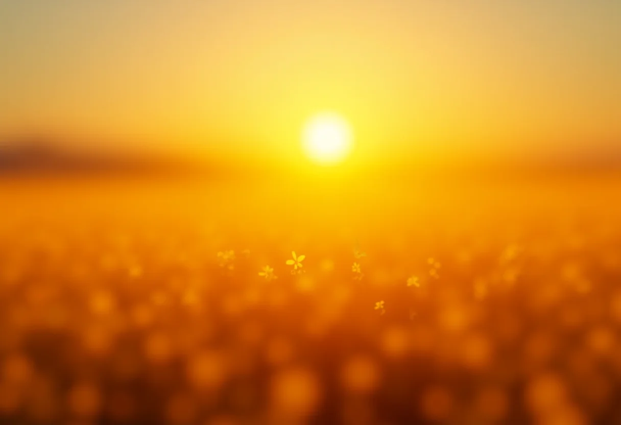 Campo de açafrão dourado ao pôr do sol