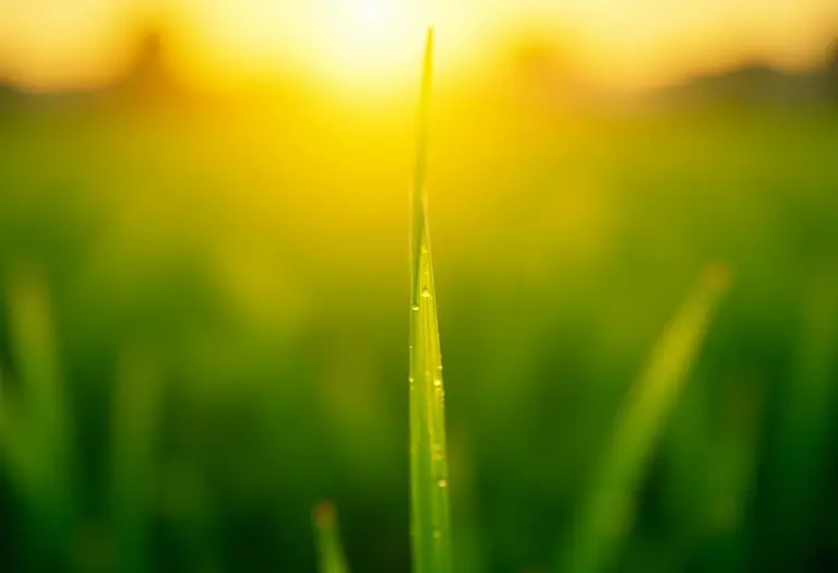 Campo de azedinhas iluminado pela luz dourada do sol