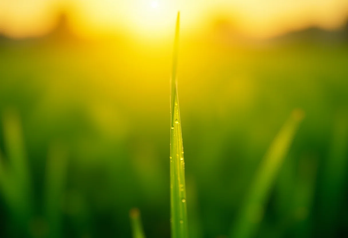 Campo de azedinhas iluminado pela luz dourada do sol