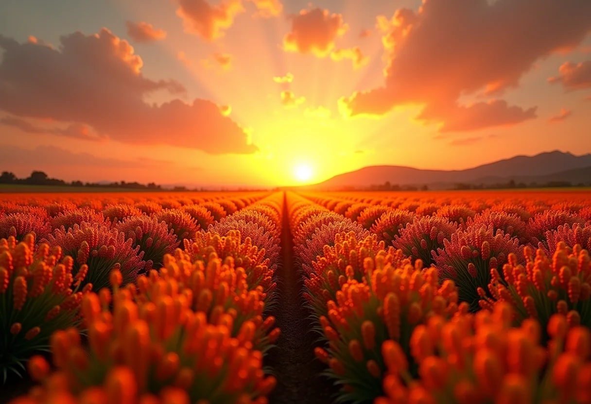 Campo de Melão-de-São-Caetano ao pôr do sol, destacando sua aparência exótica