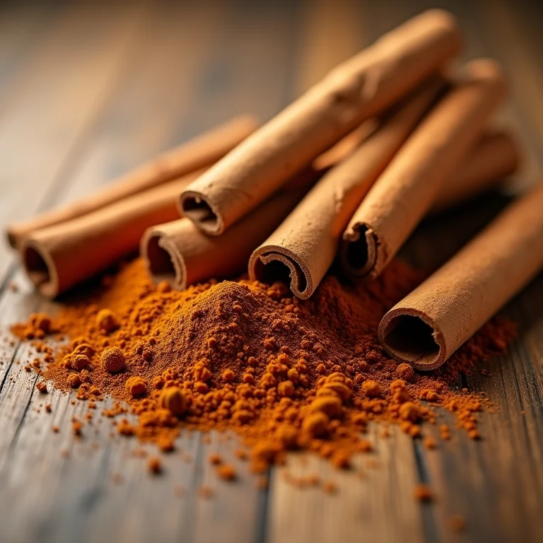 Canela em pau e canela em pó em close-up, fotografia de comida