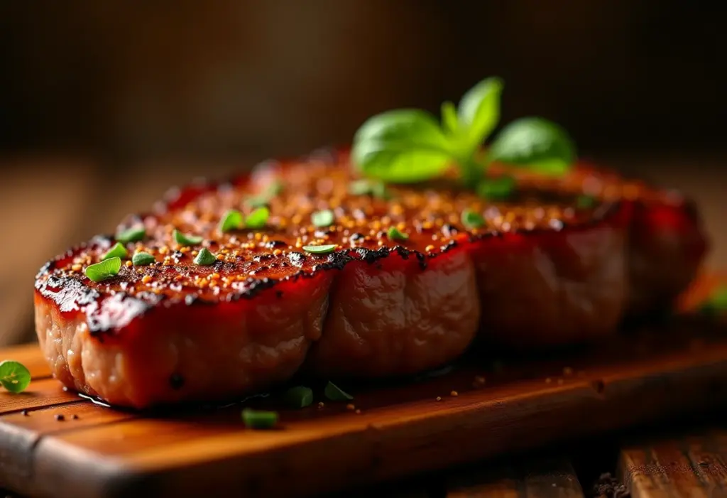 Carne suculenta com especiarias Bahar derretendo na boca